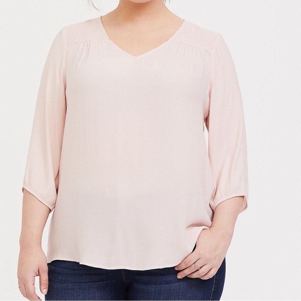 Torrid Crepe Smocked Blouse in Pale Blush Size 3X